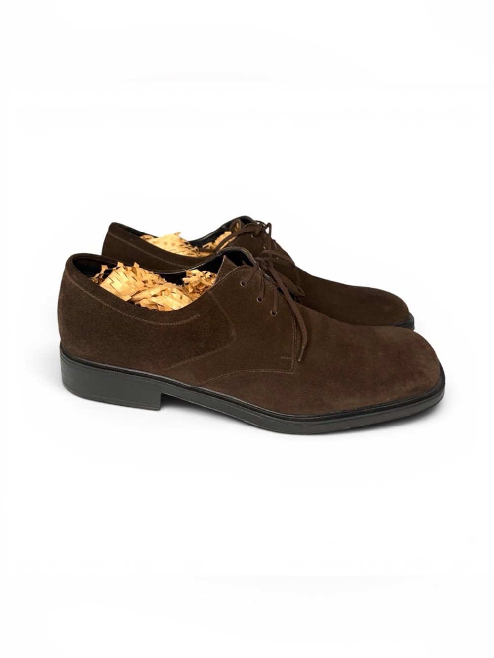 Salvatore Ferragamo Brown Suede Derby Shoes Mens 12 B Italy Plain Toe Lace Up